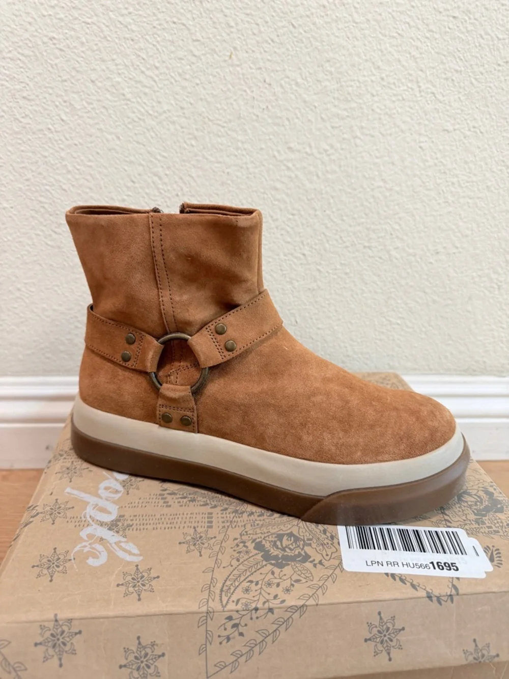 Free People Bodhi Harness Bootie 7.5 Tan Suede Sneaker Boot NEW - Picture 2 of 7